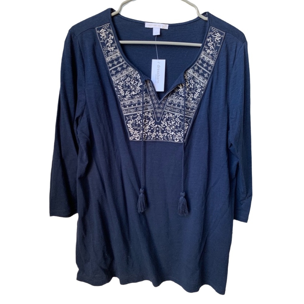 WESTPORT Women’s Navy Blue 3/4 Sleeve Boho Blouse Top Size: Large